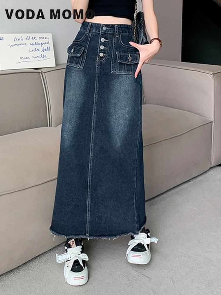 Y2K Korean Harajuku Leisure Spring Summer Long Jean Skirts Fashion High Waist Denim Skirt Woman New Retro Maxi Skirts Female