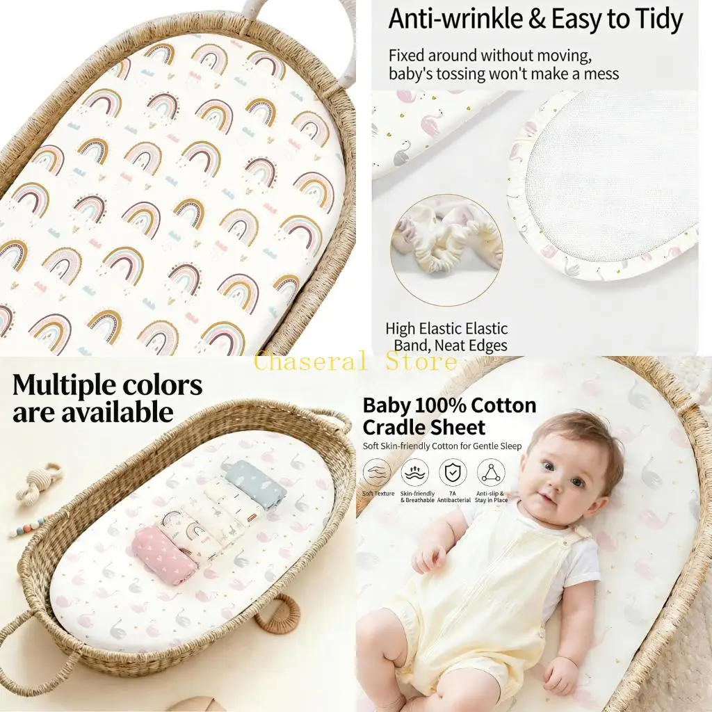 E7CE Gentle On Skin Baby Bassinet Bed Sheet Neutral Color Unisex Changing Pad Cover