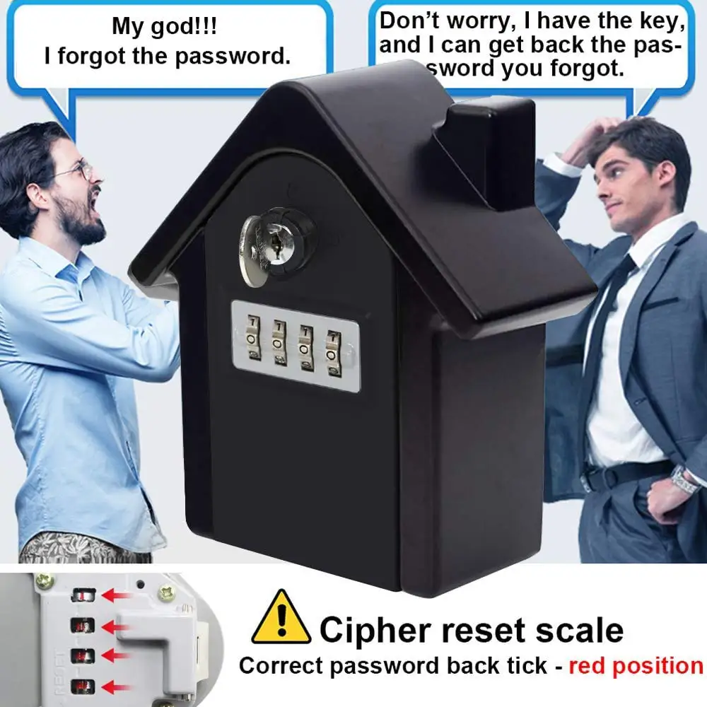 Key Lock Box Wall Mount Zinc Alloy Key Storage Box for Outside Combination Key Safe Lock Box for House Spare Key Resettable Code