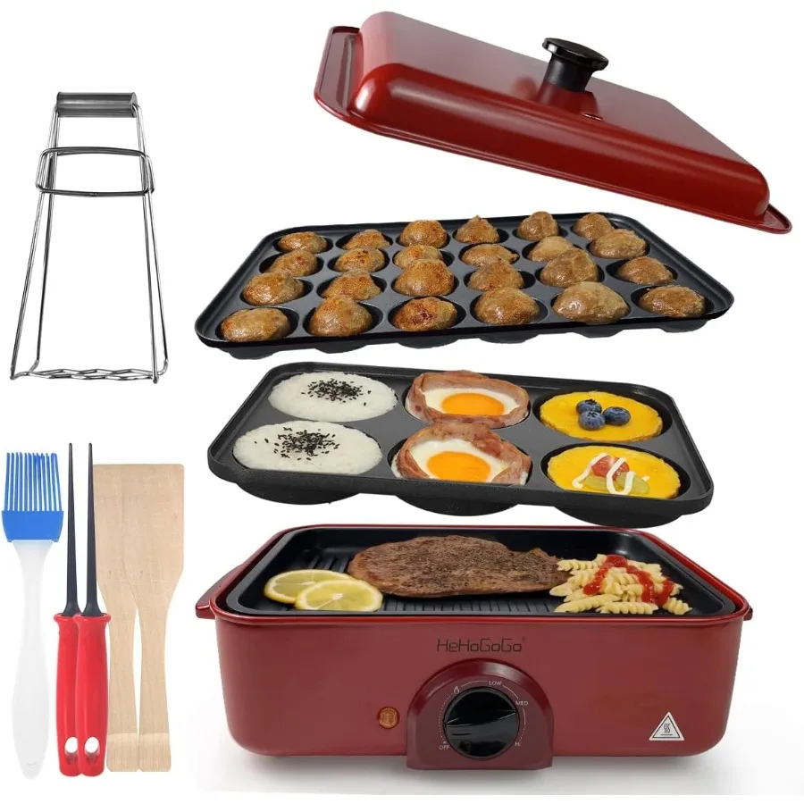 Plancha eléctrica multifuncional 3 en 1, sartén eléctrica antiadherente para hornear con 3 sartenes intercambiables para Takoyaki Maker C