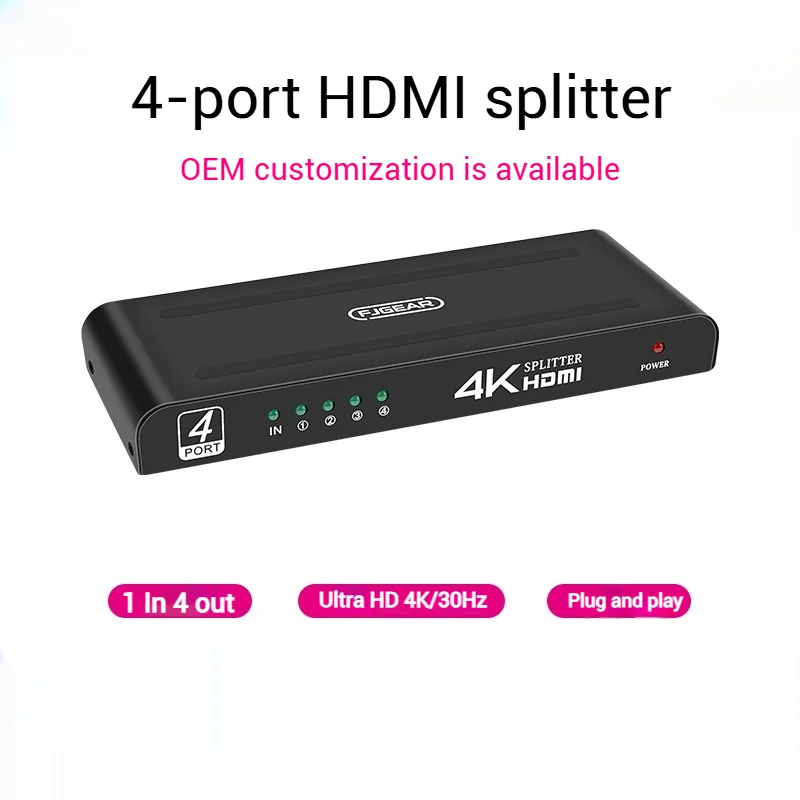 4K Stable Undistorted HDMI Splitter 1 in 4 Out Ultra Clear Video Splitter HDMI Box PC Monitor Projector Laptop Video Distributor