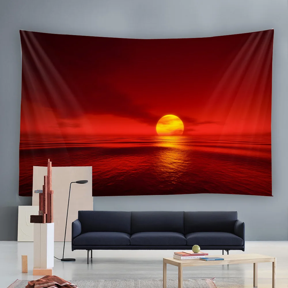 Sunrise Sunset Scenery Tapestry Starry Sky And Sea Living Room Sofa Background Wall Decor Home Dormitory Mural Art