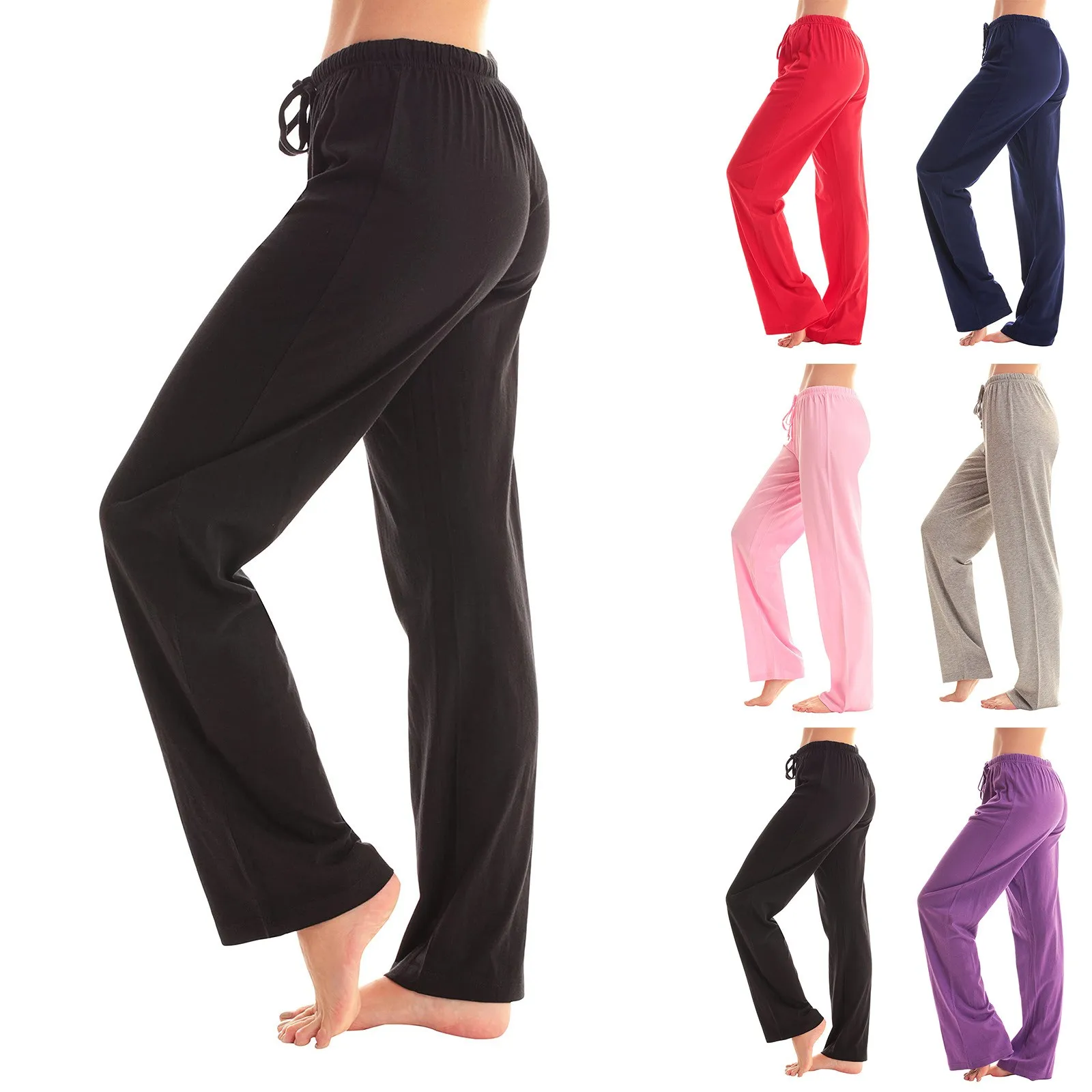 Elastic Waist Straight Casual Pants Solid Colour Multi Pockets Fashion Loose Wide Leg Yoga Pants Womens Dance Trousers Casual