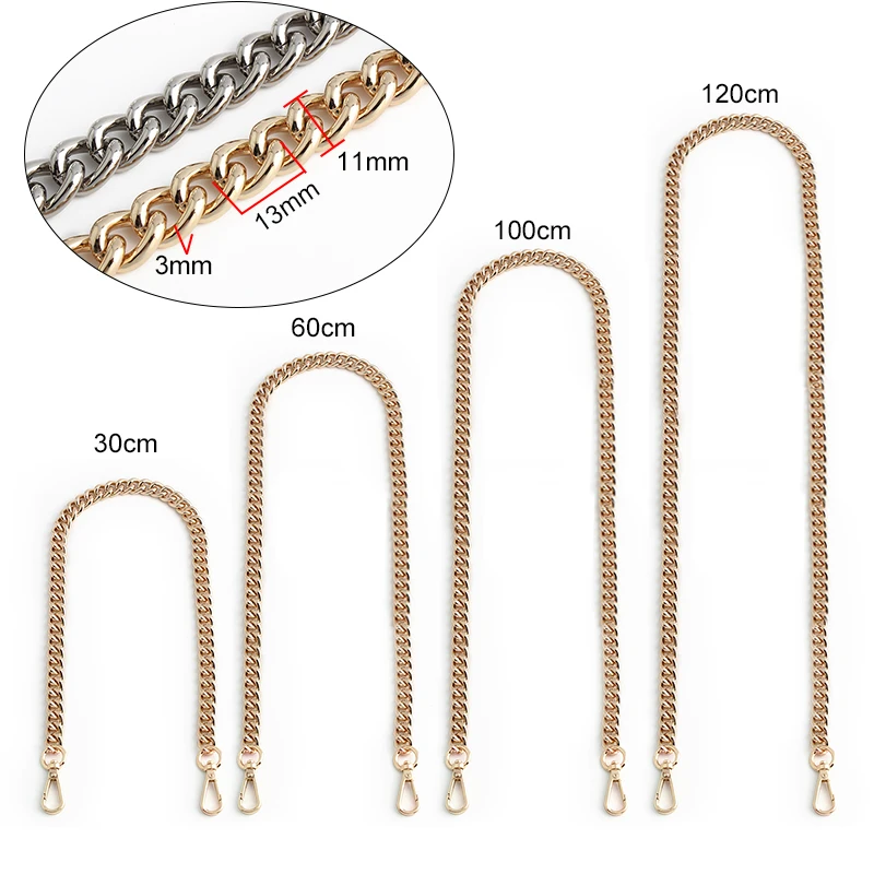 30-60-100-120CM 11/13MM Metal Aluminum Replacement Purse Chain For Shoulder Bag Handbags Straps Celebration Gifts Accessories