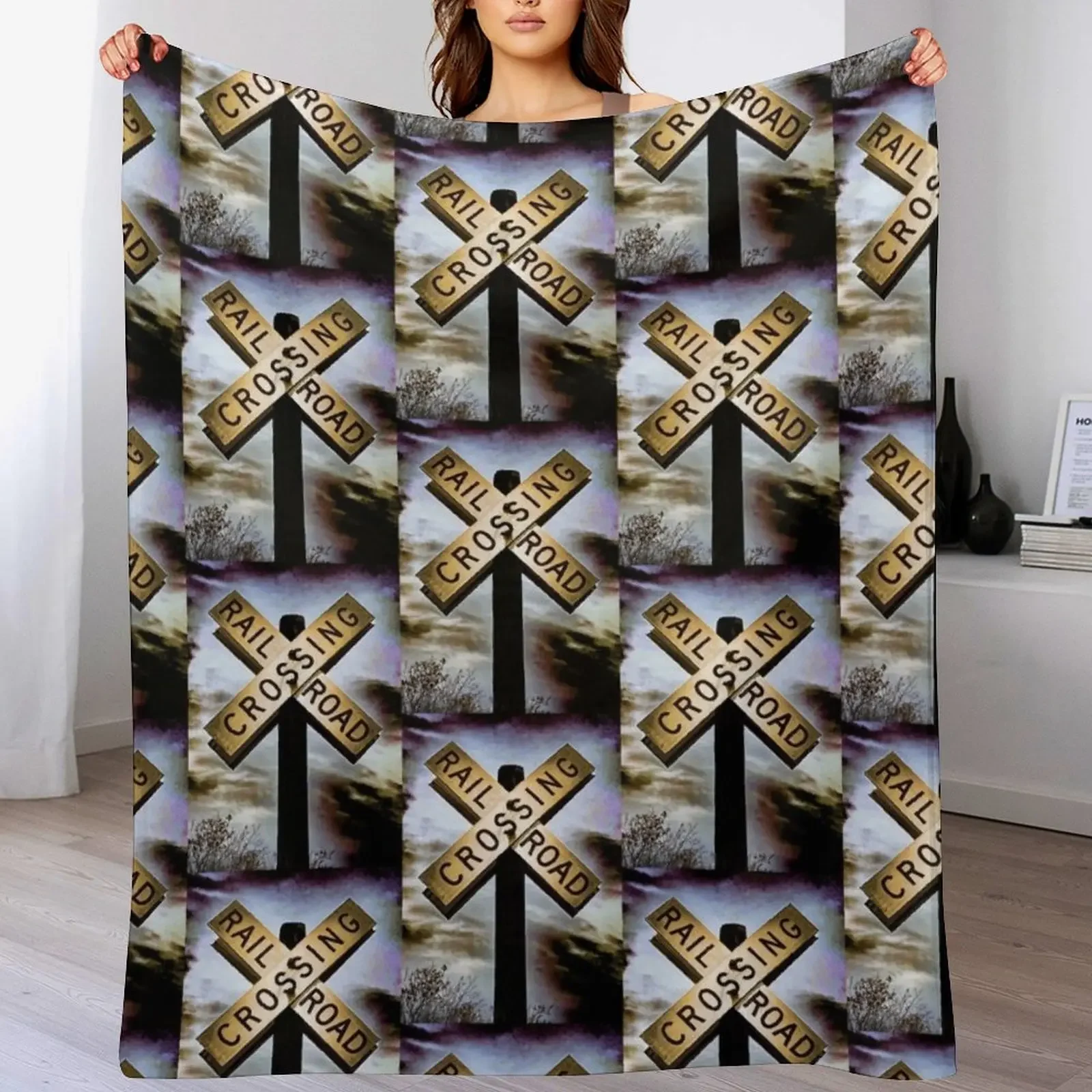 

Railroad Crossing USA Throw Blanket Fuzzy Plush Throw Blanket for Sofa Chair