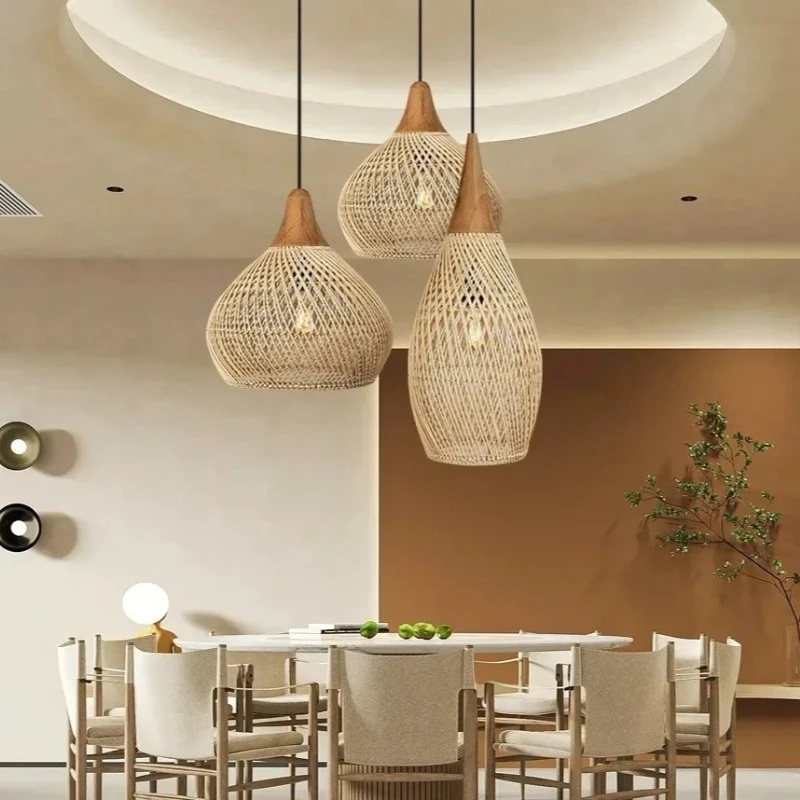 Modern Pendant Lamp for Guesthouses Bedroom Living Rooms Restaurants and Tea Rooms Woven Lamp Crafts for Dining and Art Lighting