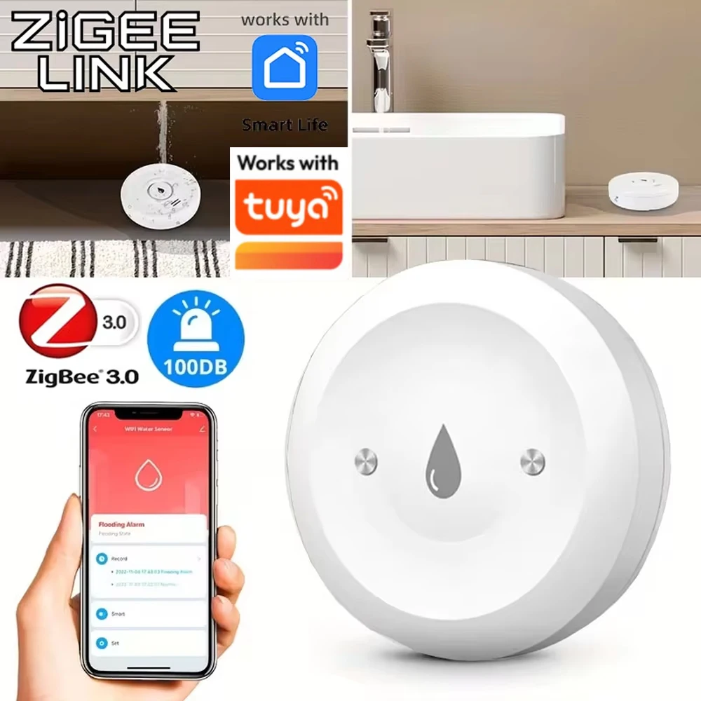 

Умный датчик протечки воды Zigbee 3.0, детектор затоплений, сигнализация, система домашней безопасности, удаленное голосовое управление через приложение для Tuya, Alexa, Google Home