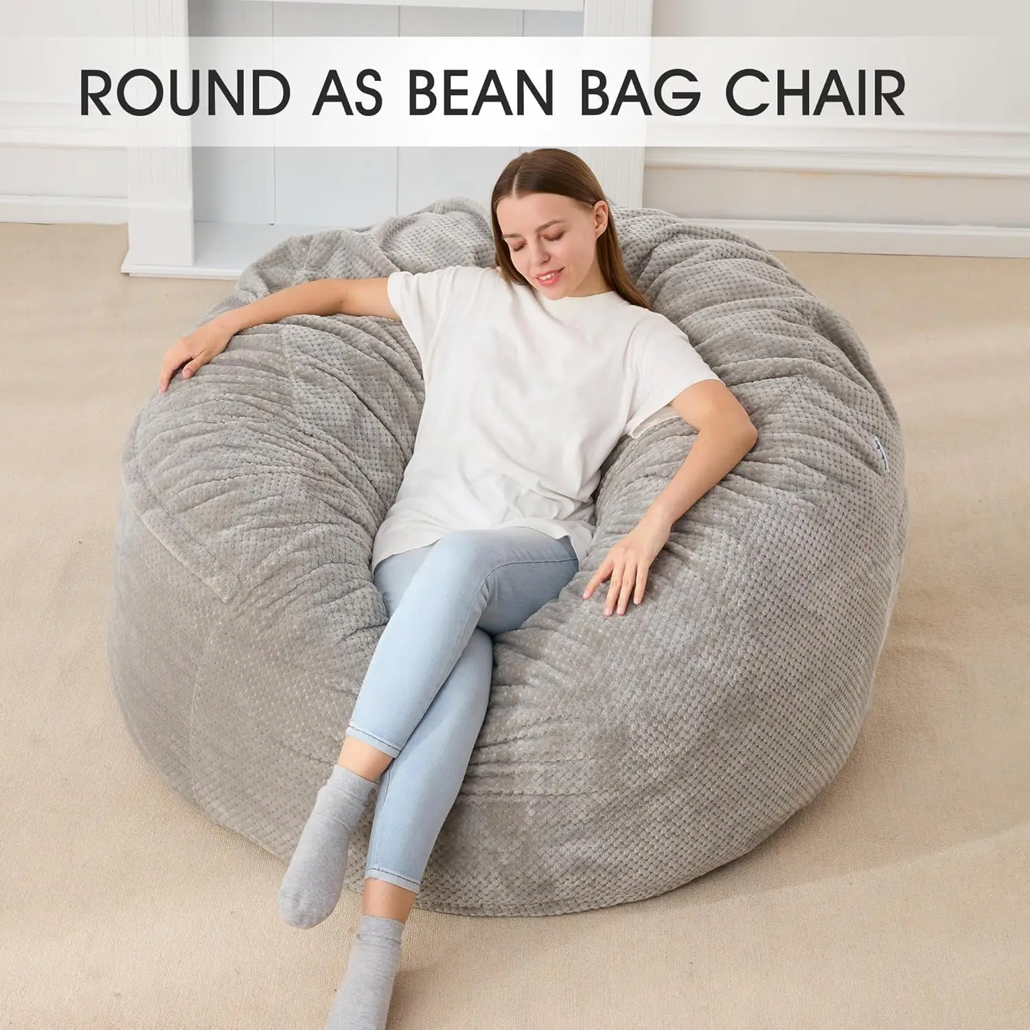 Chenille Bean Bag Chair, Variable Shape from Bean Bag to Matress, Convertible Beanbag Chair for Home, Living Room(Full, Grey)