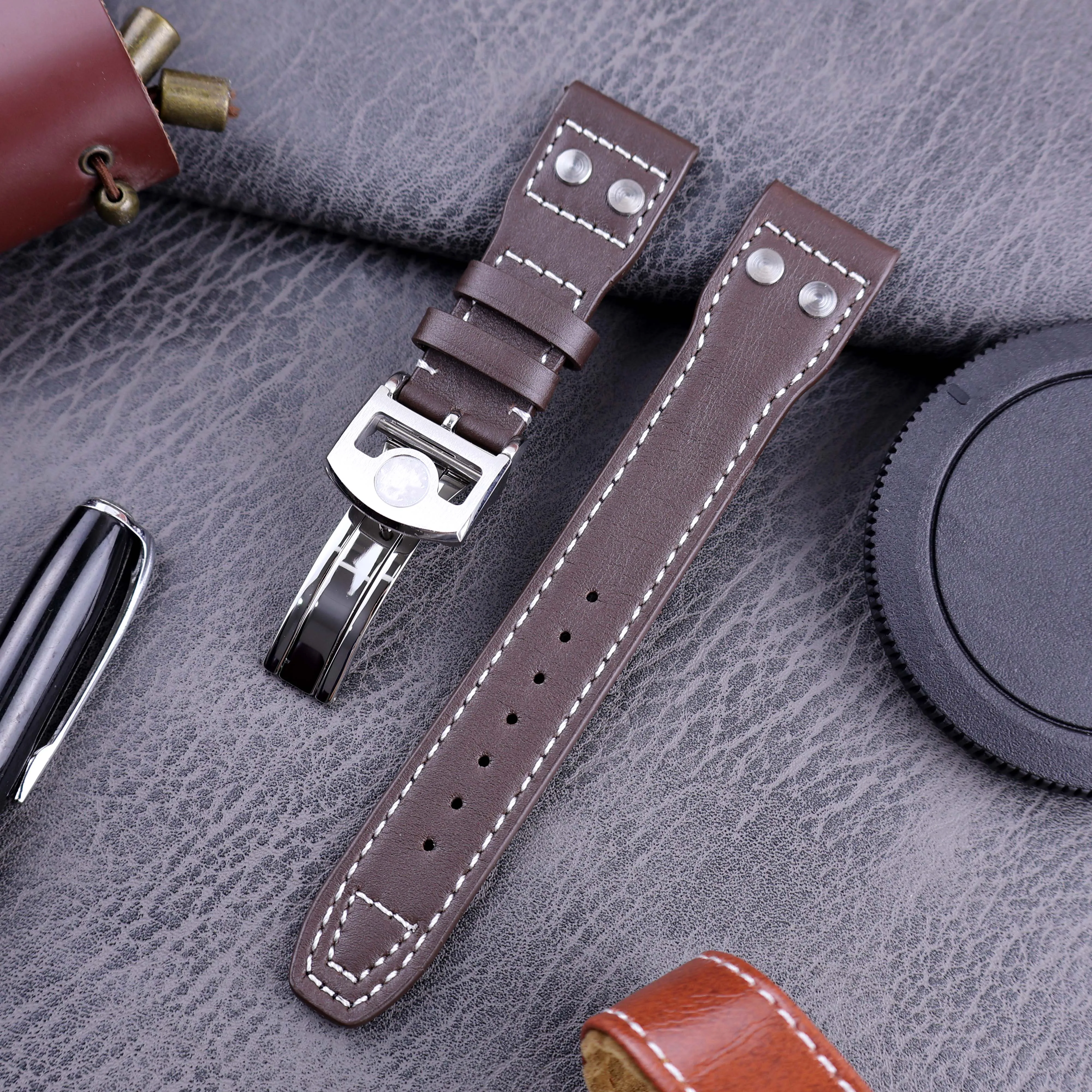 For IWC Genuine Cowhide Leather Watch Band Big Pilot Flamethrower Little Prince Mark 18 Strap Willow Nail Bracelet Belt 21 22mm