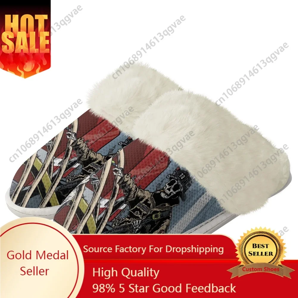 

Firefighter House Fire Rescue Proud Plush Slippers Keep Warm Shoes Mens Womens Home Cotton Bedroom Custom Thermal Light Slipper