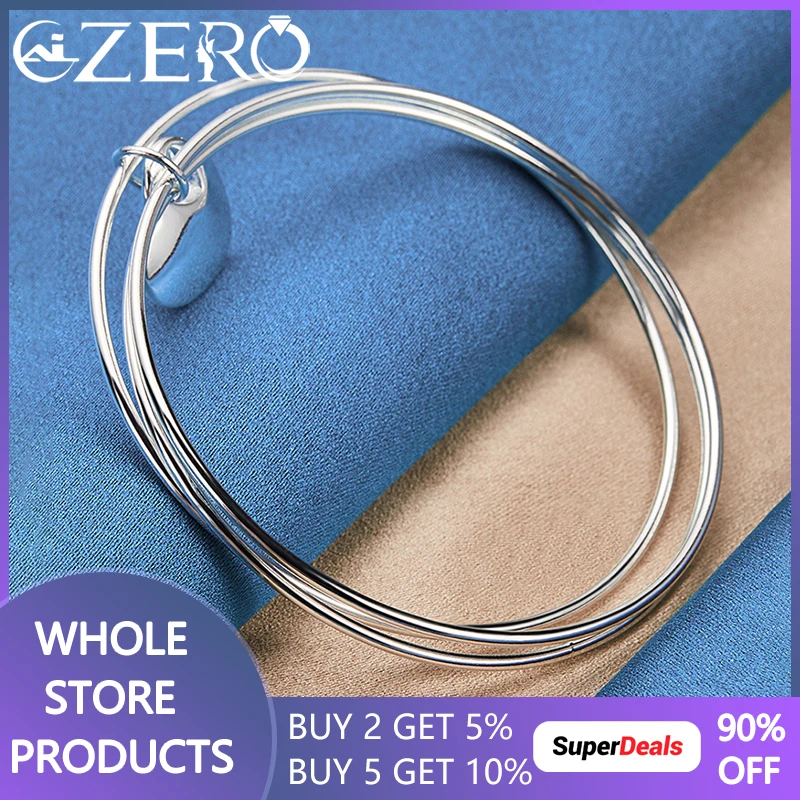 ALIZERO 925 Sterling Silver Three Circles Heart Bangle Bracelet For Women Wedding Engagement Fashion Party Charm Jewelry Gifts