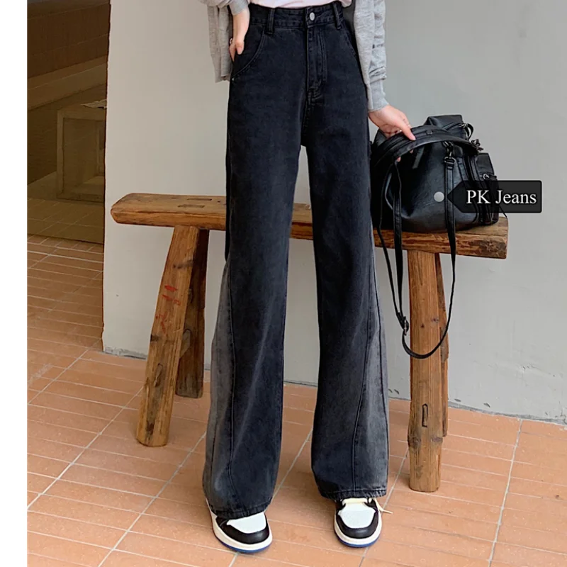 

Vintage Black High Waist Women Jeans Stars American Fashion Streetwear Wide Leg Jean Female Trouser Straight Baggy Denim Pants