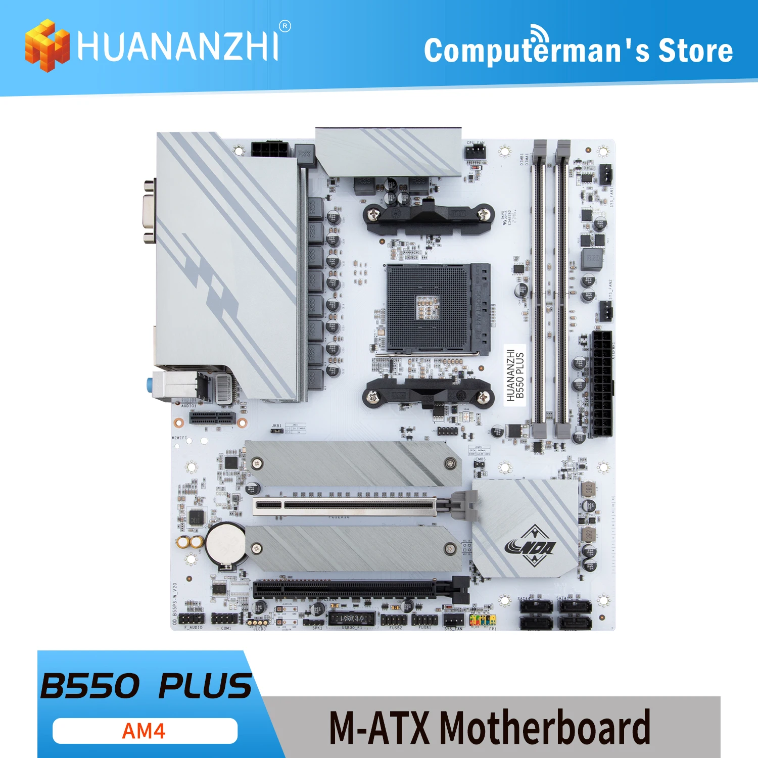 

HUANANZHI AMD B550 PLUS Gaming Motherboard USB3.2 M.2 Nvme Sata3 Supports R5 3600 CPU (AM4 socket and R5 5600G CPU)