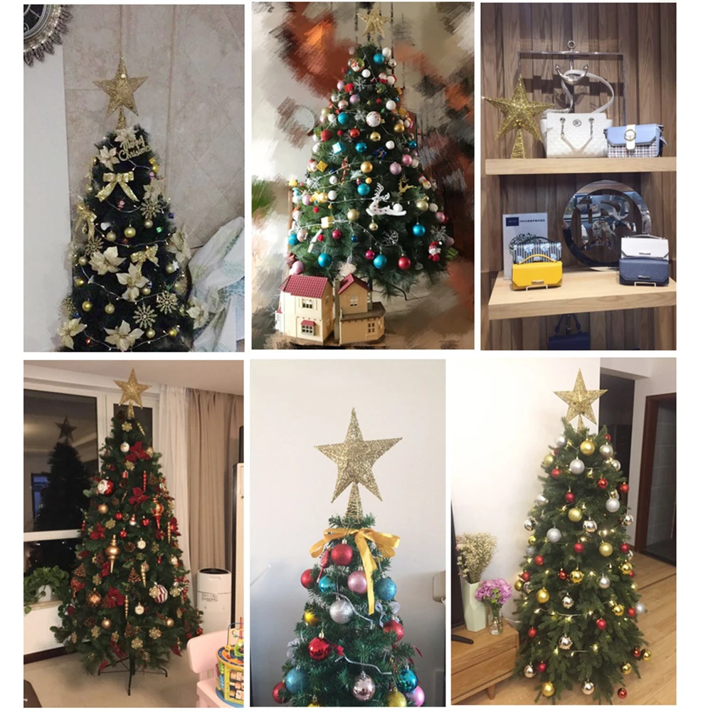 

Golden 30Cm Star Tree Topper Hollow Glitter Metal Spiral Mount Christmas Tree Ornament for Home Party Holiday Decoration
