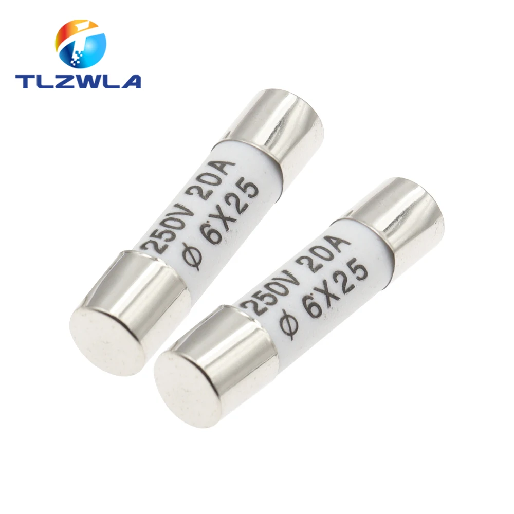 10PCS 6*25mm Ceramic Fuse 6*25 Ceramic insurance Tube 6X25MM 0.5A 1A 2A 3A 5A 6A 7A 8A 10A 15A 20A 25A 30A 250V RO57 Fuse BS1362