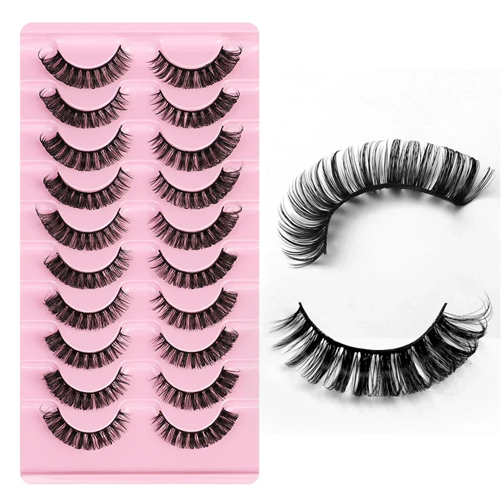 10 Pairs Russian Strip Lashes DD Curl False Eyelashes Fluffy Wispy Faux Mink Lashes Pack