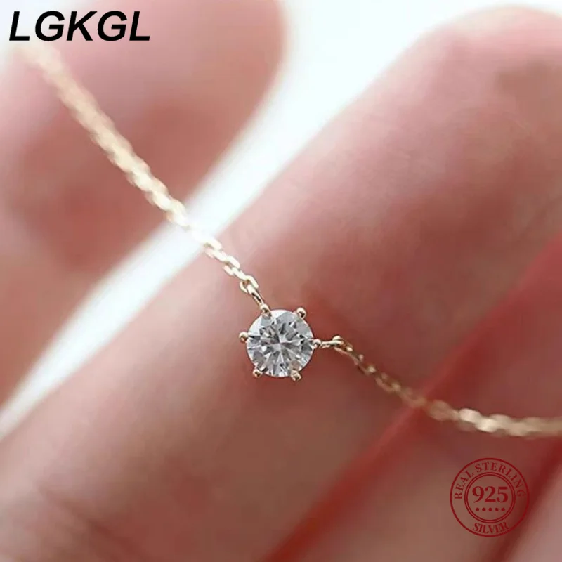 

LGKGL 925 Sterling Silver Sparkling Clavicle Chain Choker 18K Necklace Simple 5A Zircon Gypsophila Pendant Necklace For Women