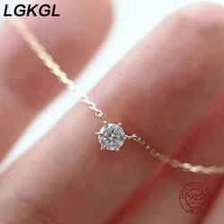 LGKGL 925 Sterling Silver Sparkling Clavicle Chain Choker 18K Necklace Simple 5A Zircon Gypsophila Pendant Necklace For Women