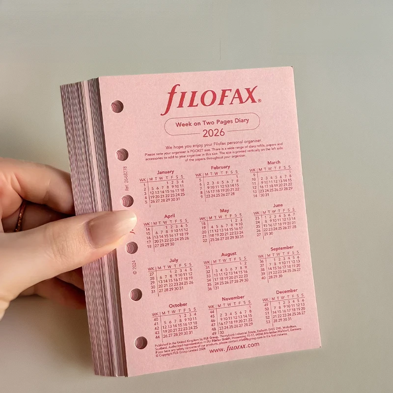 Flash Sale Filofax UK Imported 2026 Weekly Planner Refill Pages A7 A6 Pink 2 Pages per Week PU Cover Refills for Organizers