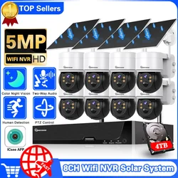 8CH 5MP WiFi NVR pannello solare batteria telecamera di sorveglianza Sysrtem Wireless 4MP PTZ sicurezza colore visione notturna Kit di sorveglianza