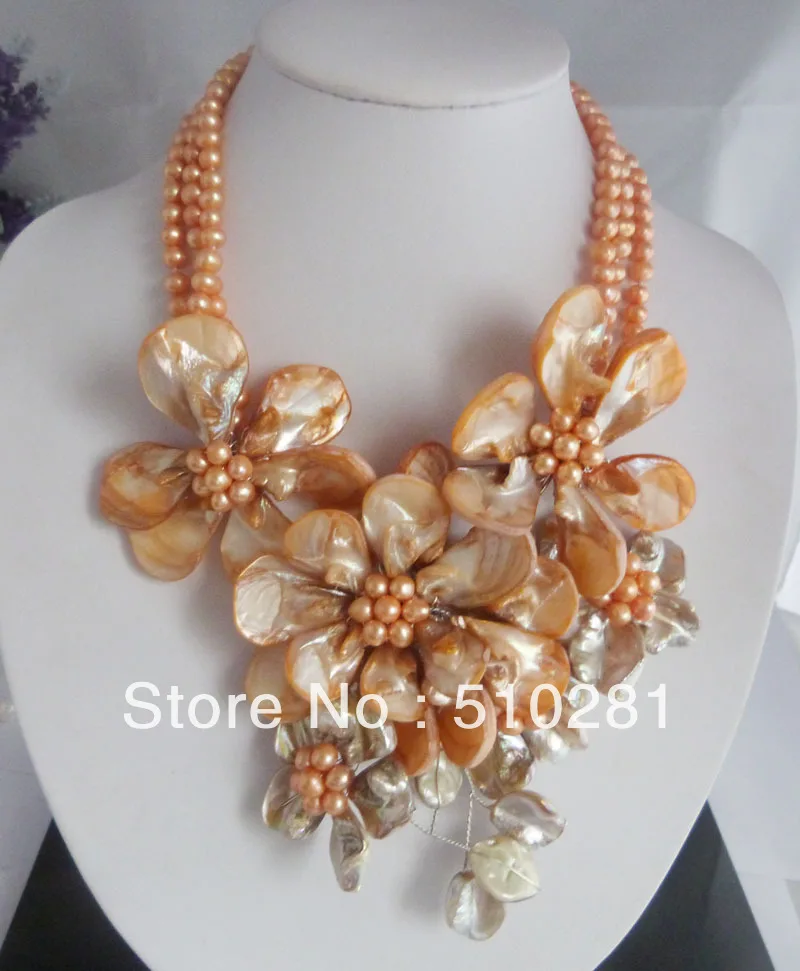 new !  Best Hotsale !!! Ladies' New Design Orange shell flower Fashion Pearl jewelry necklace  20