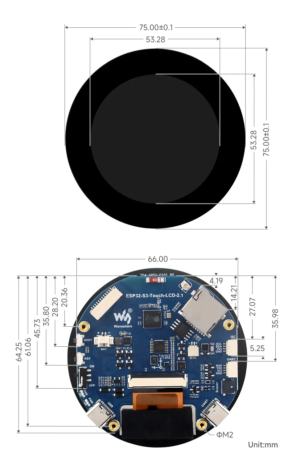 32-S3-Touch-LCD-2.1-inch Round Touch Screen Development Board ESP32-S3 Chip WiFi/BLE5 on Board QMI8658 Six-axis Sensor