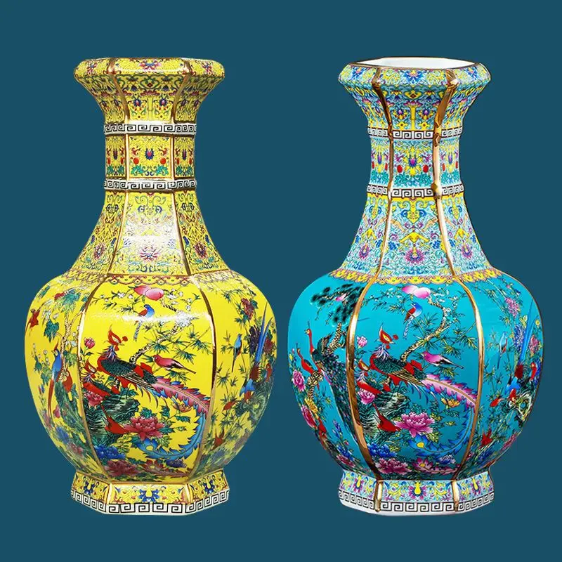 Jingdezhen Ceramic Vintage Flower Vase Chinese Style Living Room Decorative Item Bouquet Stand Display Shelf Home Decor