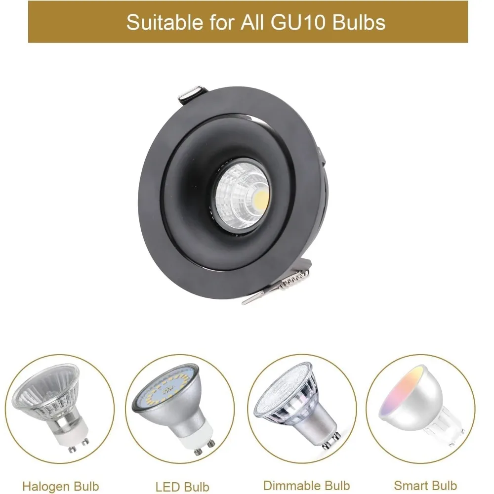 1/10PCS Round Recessed Spotlight LED Ceiling Downlight Mounting Frame Adjustable Black/White GU10/MR16 Lamp Holder Light Fitting