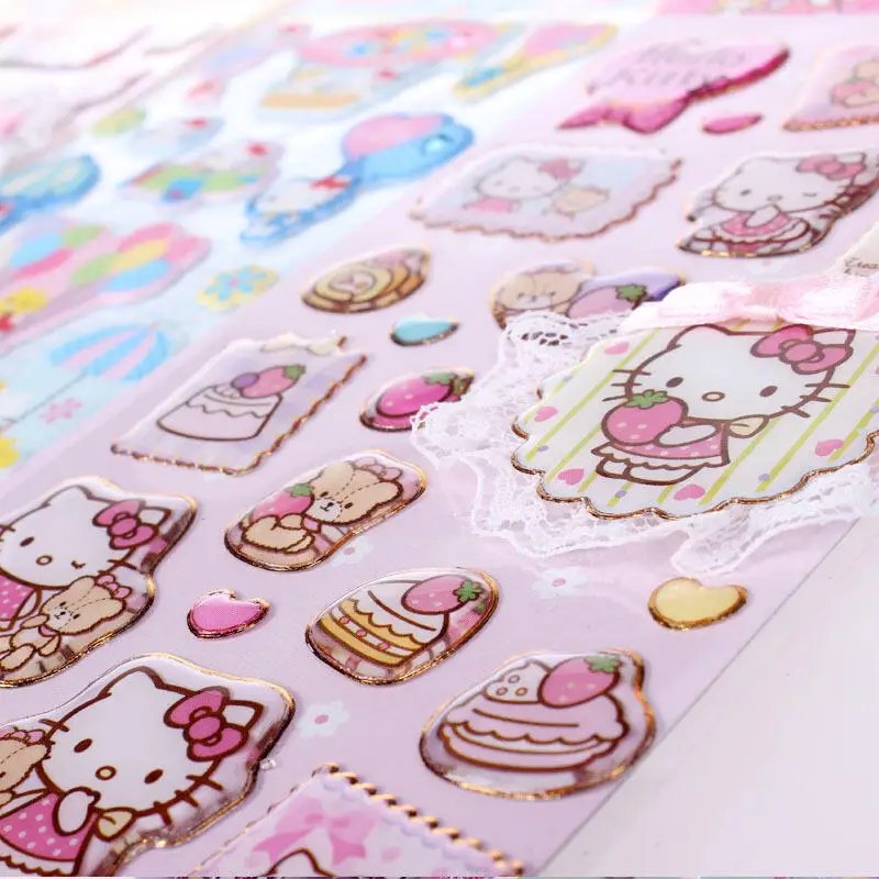 Naklejki Sanrio Hello Kitty z koronką, naklejki na gitarę, komputer, etui na słuchawki, dekoracja DIY, kreskówkowe naklejki 3D z bąbelkami i diamentami, zabawka dla dziewczynki