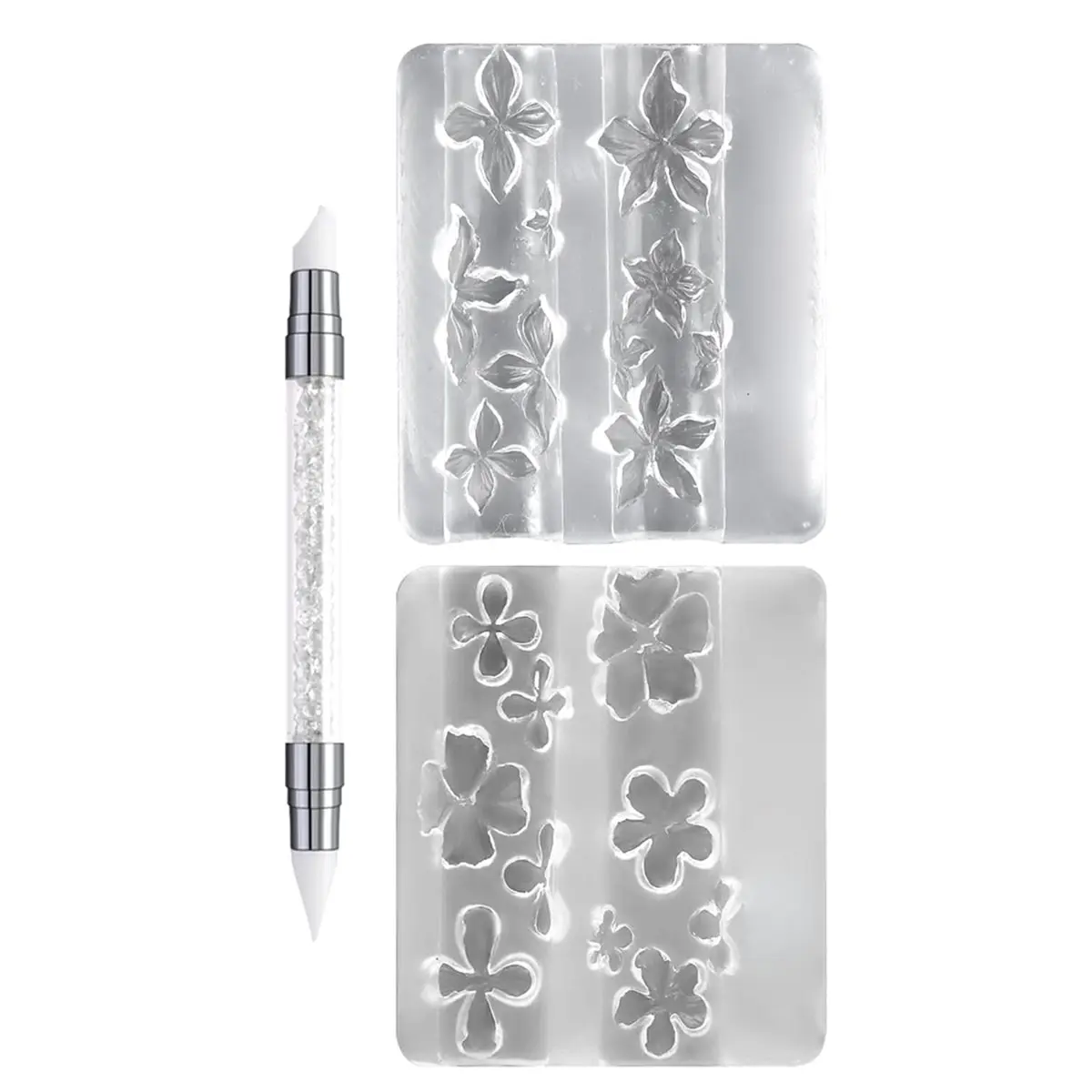 Silicone Art Molds, 2-Piece 3D Flower Pendant Molds with Carving Pen, Clear Model Template, Hibiscus and Molds
