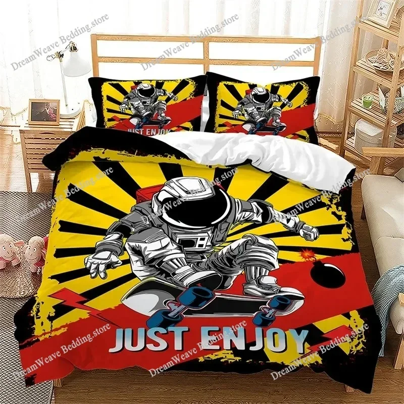 Skateboard Duvet Cover Microfiber Extreme Sports Game Bedding Set Astronaut Spaceman Skateboard Quilt Cover for Boys Teen Boys