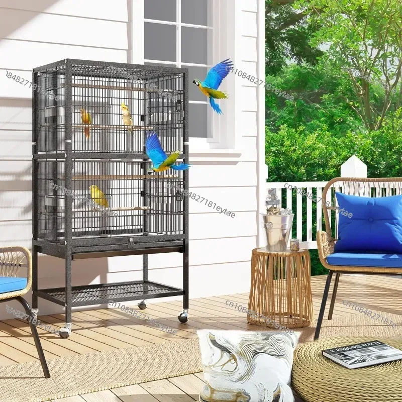 Bird Cage Parrot Cage Black with Base Frame Strong and Durable with Bird Accessories Universal Casters