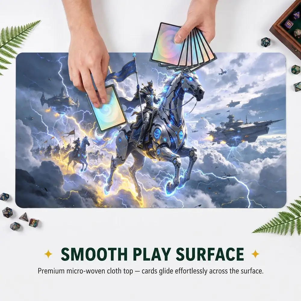 Fantasy Thunder Mecha Knight Cloud Sky Scene Playmat Non Slip Rubber Table Mat for Tabletop RPG Card Game Large Mousepad