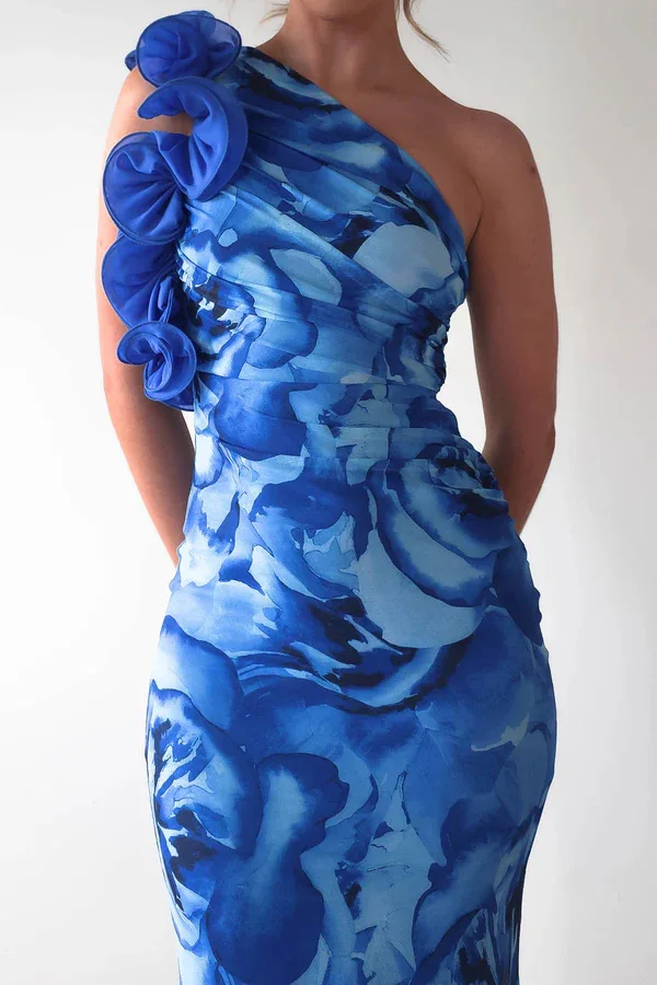 Sister Star ผู้หญิงแฟชั่น Casual Slim Stereoscopic ดอกไม้เอียงคอยาวชุดขายส่งเซ็กซี่ Club Party Dresses