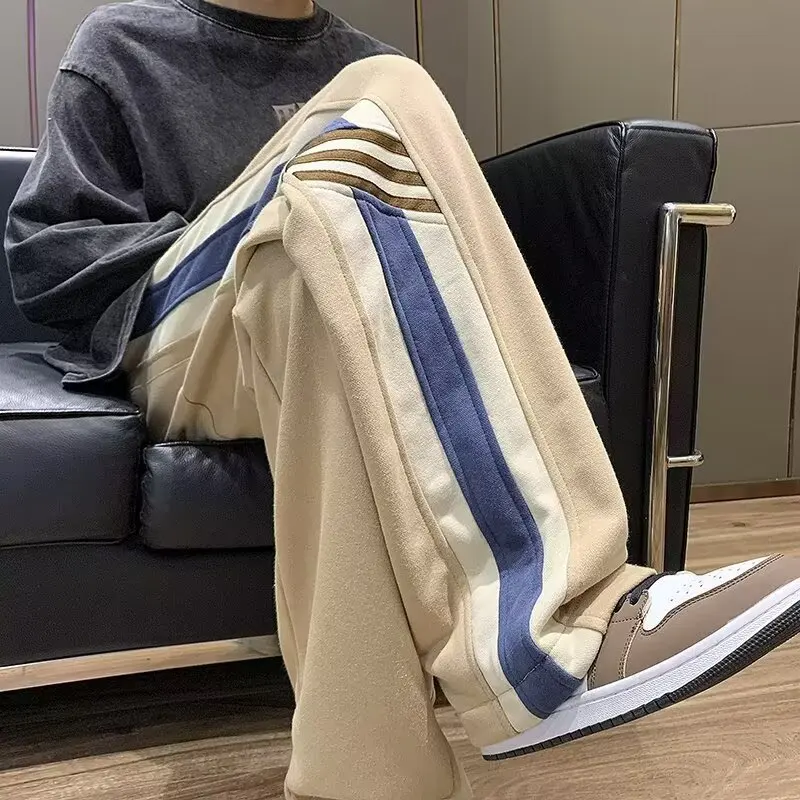 

Повседневные брюки мужские осенние новые модные брендовые дизайнерские нишевые свободные широкие брюки с прямыми штанинами и цветными блоками