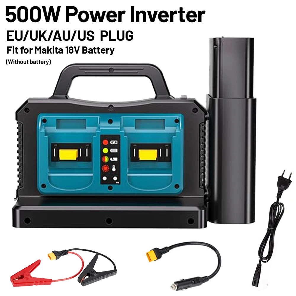 

Инвертор мощностью 500 Вт, AC120V/220V, для аккумуляторов Makita 18V/20V, с выходом USB Type-C и портом прикуривателя, портативная электростанция для использования на улице