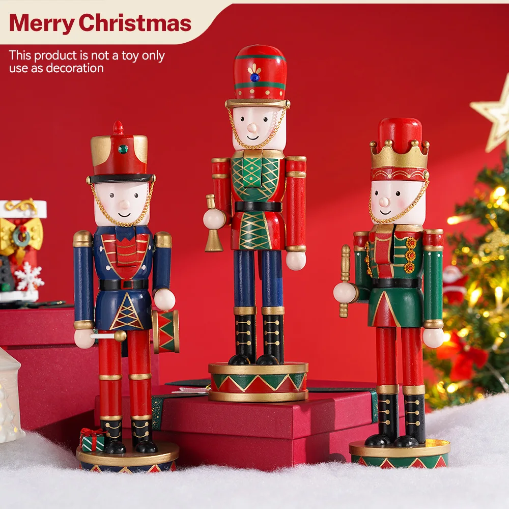 30cm Wooden Nutcracker Ornament Soldier Figurement Handcraft Doll Toy Home Office Table Xmas Decoration Statues Christmas Gift