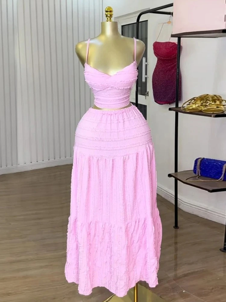 

BWQ Vintage Fashion Women's Set Strap Tank Tops and Big Swing Ball Gown Maxi Skirt 2025 Sexy Party Two 2 Piece Set Outfits