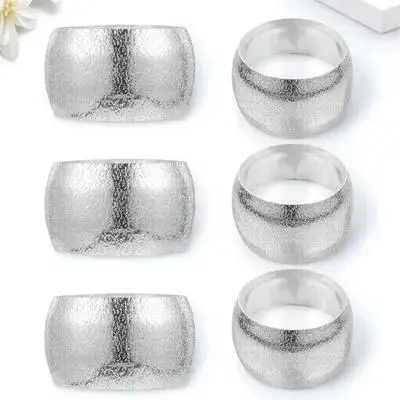 

6Pcs Napkin Rings Silver Metal Napkin Holder for Dining Table Decoration Formal Event Fall Thanksgiving Gatherings