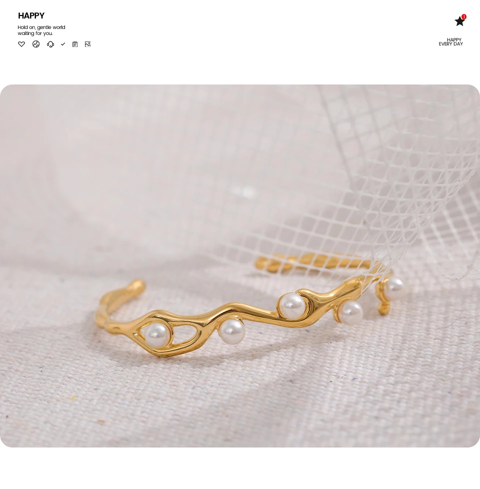 Yhpup Elegante Imitation Perlen Gold Farbe Edelstahl Twist Manschette Armband Armreif Wasserdicht Charme Schmuck für Frauen Geschenk – Detail 3