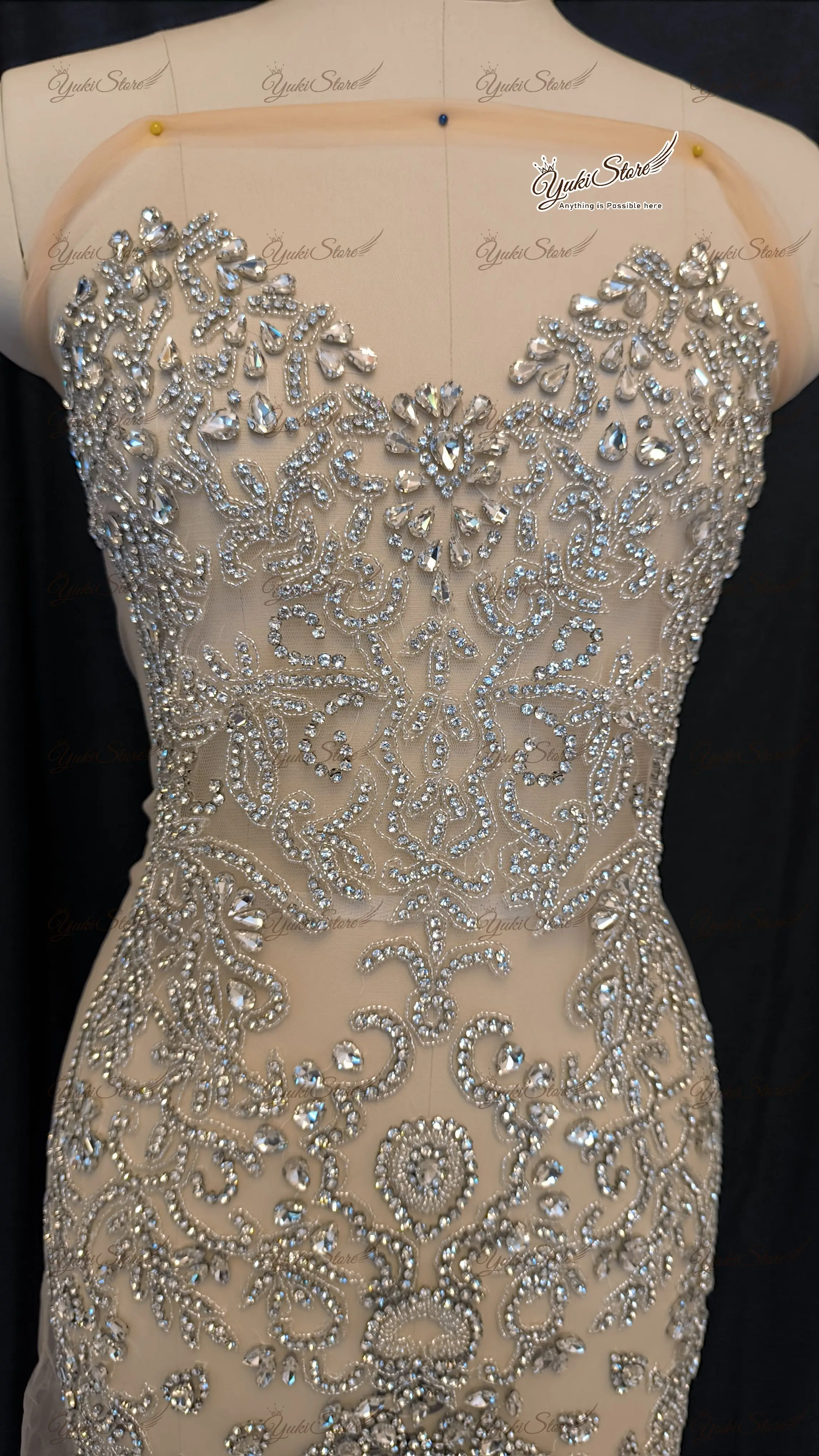 Handmade Full glass stone Wedding Dress Bodice Sexy Stone Beaded Rhinestone Mesh Lace Applique Bodice JY078 2024Silver