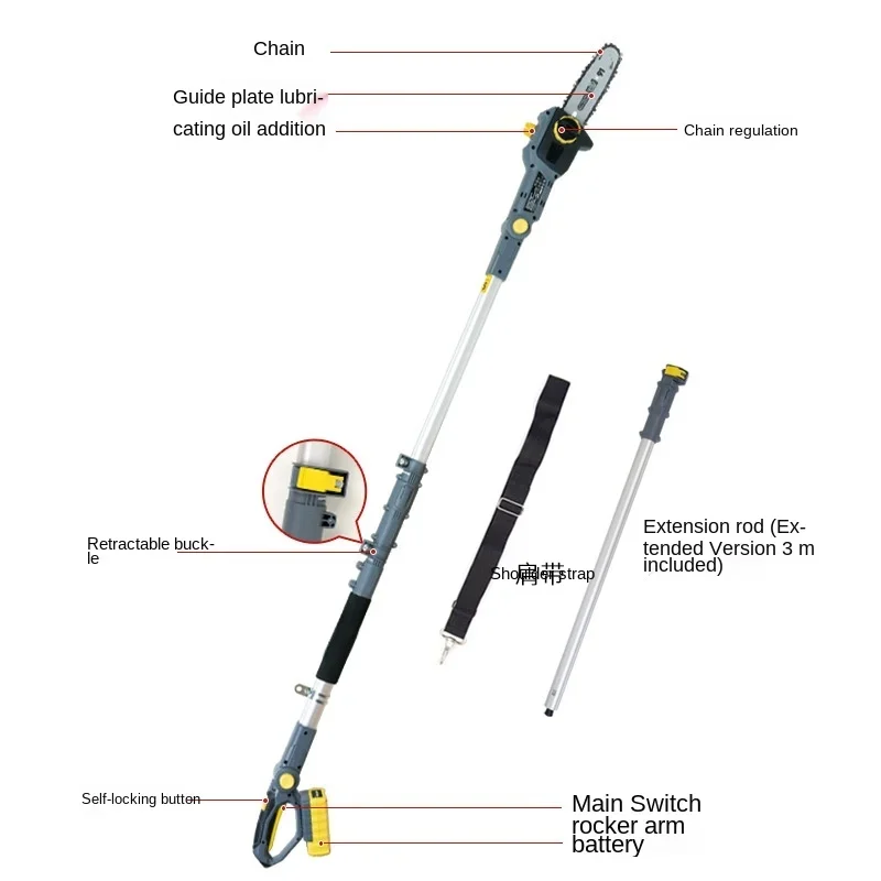 20V Telescopic Electric Chainsaw 1.8m High Altitude Garden Pruning Tool Cordless and Rechargeable for DIY Garden Care