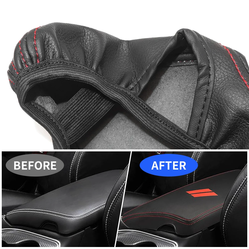 For Dodge Challenger 2015-2023 Center Console Armrest Cover Interior Box Anti-Scratch Leather Central Armrest Decoration