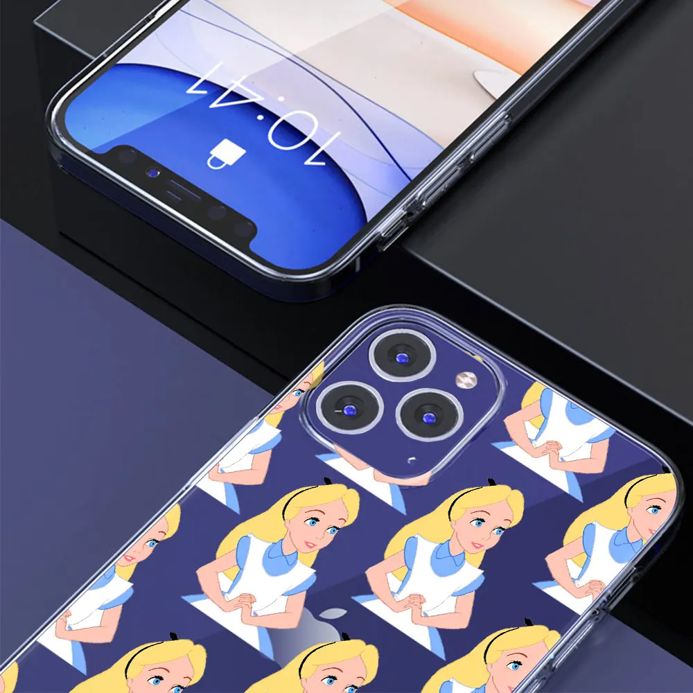 Alice Cute Disney Case for Apple iPhone 16 11 7 8 13 14 Plus 12 Mini 15 Pro X XS Max XR Transparent TPU Soft Phone Cover Carcasa