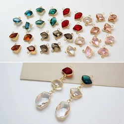 6PCS Double Holes Irregular Transparent Crystal Glass Pendant Jewelry DIY Earring Making Material Accessories