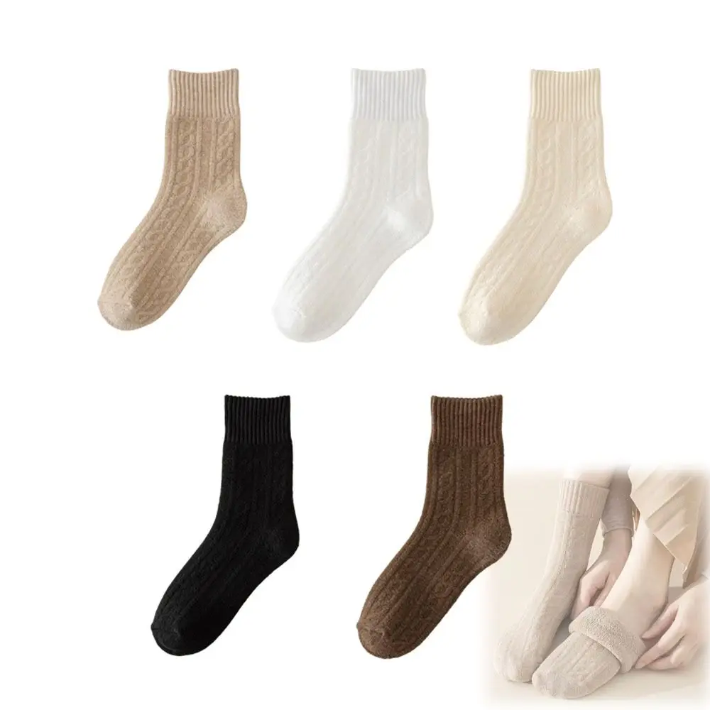 

1/5 Pairs Warm Winter Thickened Wool Socks Anti-Cold Solid Color Medium Tube Tights Seamless Fleece Polycotton Snow Socks
