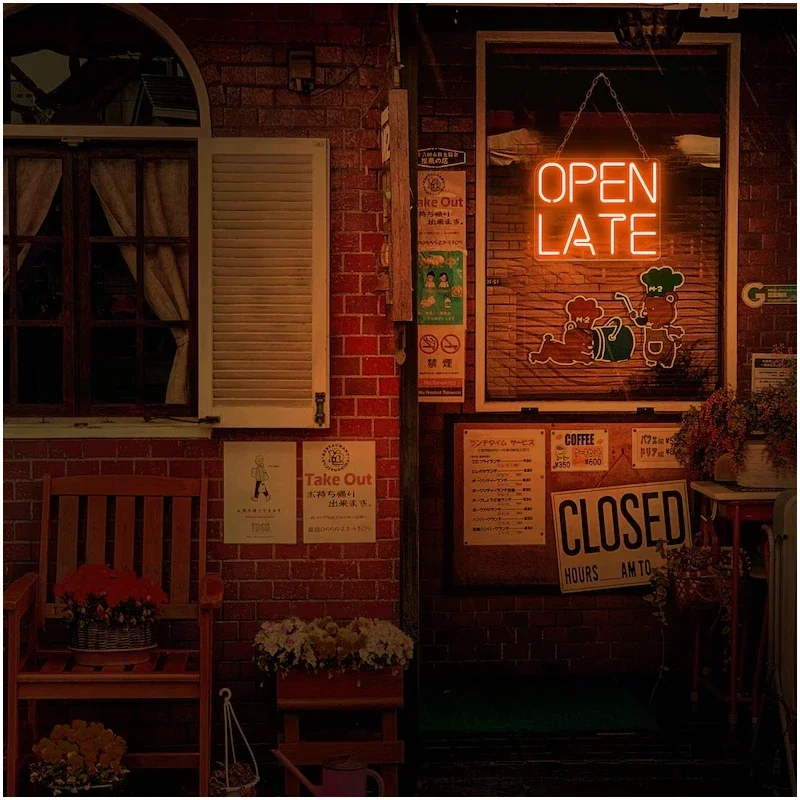 Open Late Neon Led Light Fast Food Kitchen Decor Custom  Neon Sign Restaurant Bar Store Night Light for Wall Room Decoration