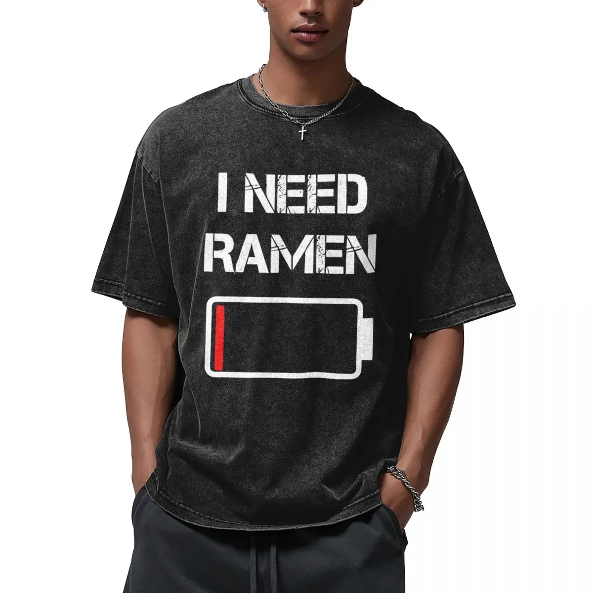 I Need Ramen Graphic Washed Cotton T Shirts Men's Crew Neck Short Sleeve T-Shirt Vintage Top Tees High Street Clothing Gifts