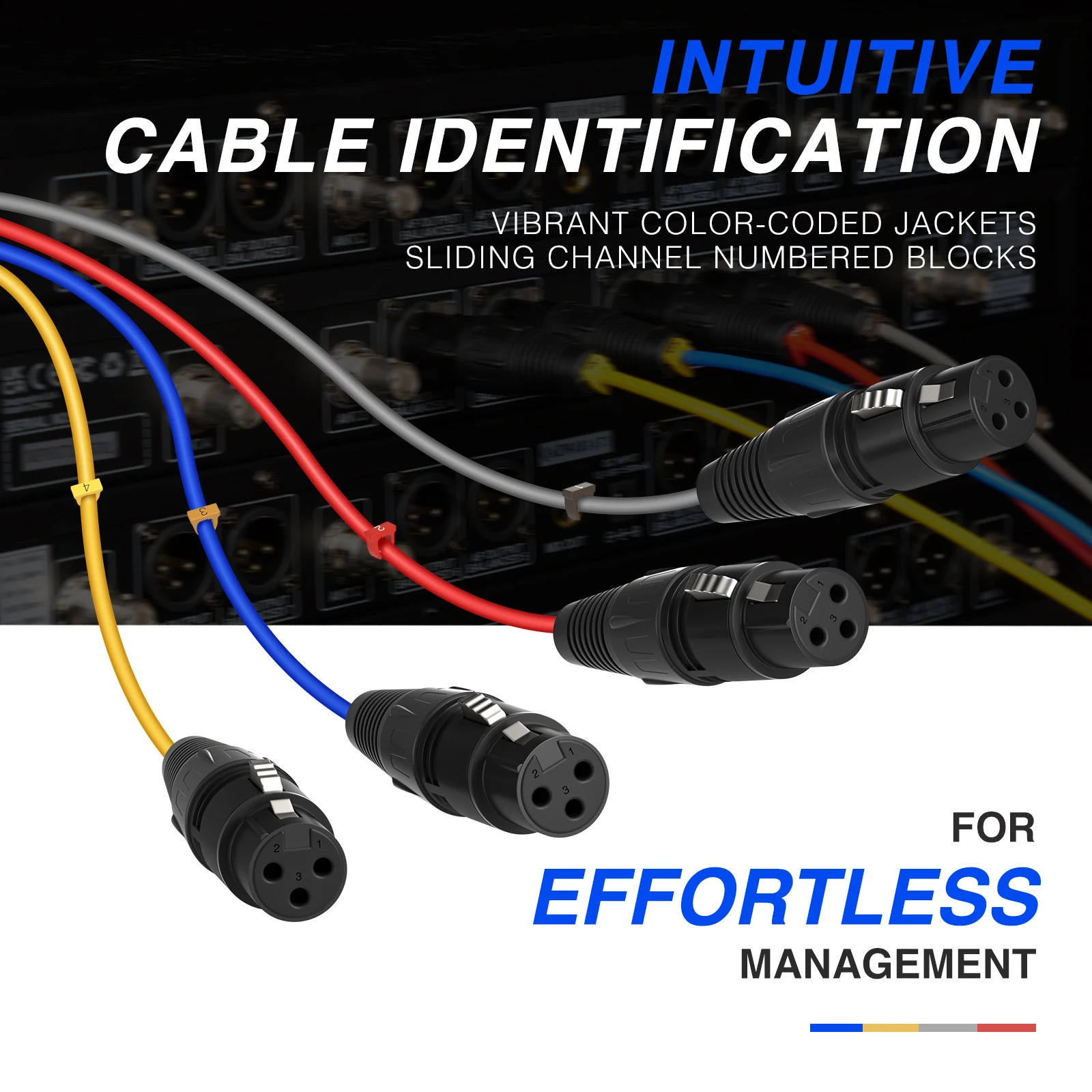 Phenyx Pro 4 Channel XLR Cables, w/ 100% 24AWG OFC Copper & Color Codes, for Wireless Microphone Systems, IEM, Mixer (3/6/10ft)