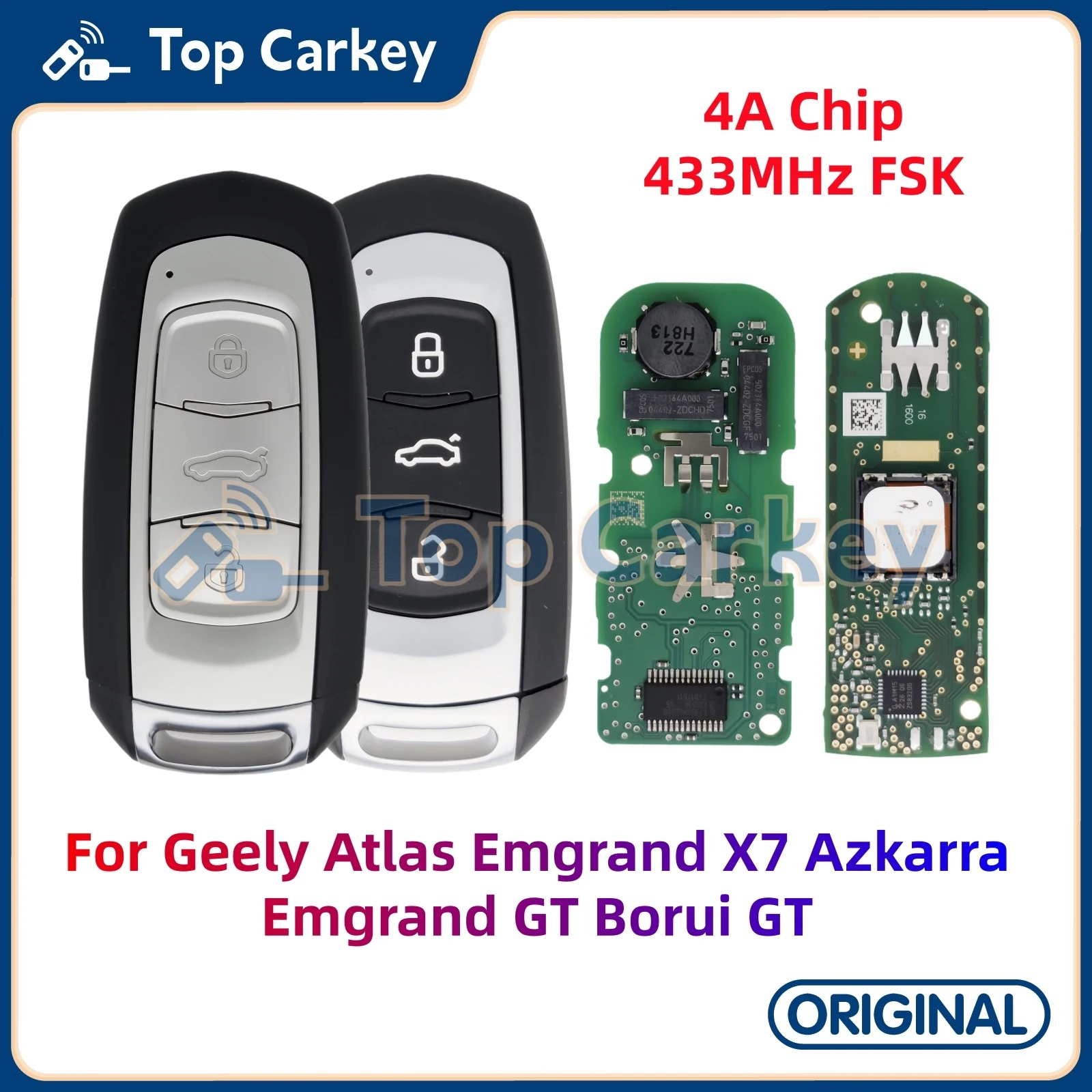 

Оригинальный смарт-ключ TopCarkey, чип 4A, 433 МГц для Geely Atlas Emgrand X7 Geely Azkarra Emgrand GT Borui GT